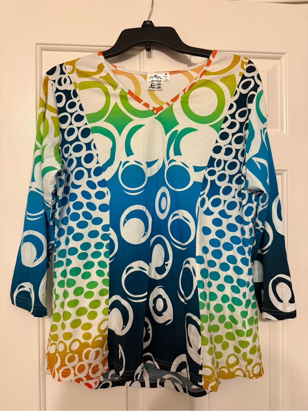 Parsley & Sage Colorful Geometric Print Top Medium Artsy Boho Retro